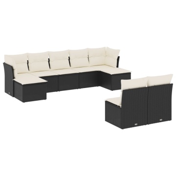 Set mobilier de grădină cu perne, 9 piese, negru, poliratan - Img 2