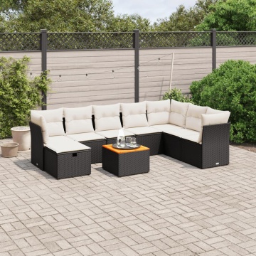 Set mobilier de grădină cu perne, 9 piese, negru, poliratan - Img 1