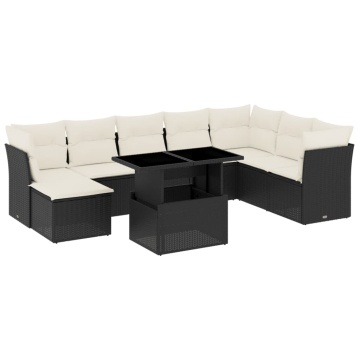 Set mobilier de grădină cu perne, 9 piese, negru, poliratan - Img 2