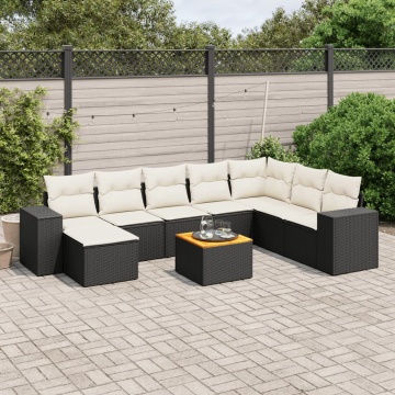 Set mobilier de grădină cu perne, 9 piese, negru, poliratan - Img 1