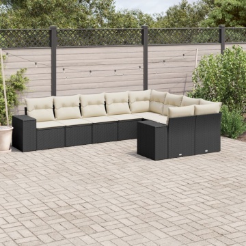 Set mobilier de grădină cu perne, 9 piese, negru, poliratan - Img 1
