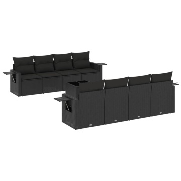 Set mobilier de grădină cu perne, 9 piese, negru, poliratan - Img 2