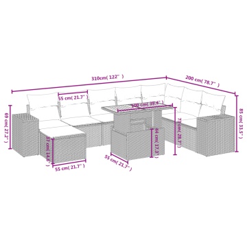 Set mobilier de grădină cu perne, 9 piese, negru, poliratan - Img 4