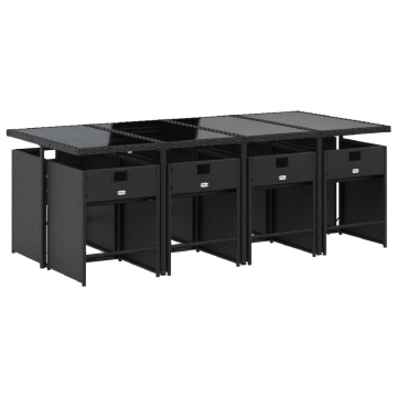 Set mobilier de grădină cu perne, 9 piese, negru, poliratan - Img 3