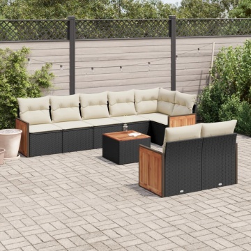 Set mobilier de grădină cu perne, 9 piese, negru, poliratan - Img 1