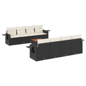 Set mobilier de grădină cu perne, 9 piese, negru, poliratan - Img 2