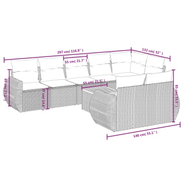 Set mobilier de grădină cu perne, 9 piese, negru, poliratan - Img 3