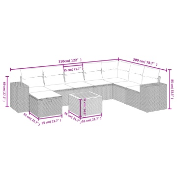 Set mobilier de grădină cu perne, 9 piese, negru, poliratan - Img 4