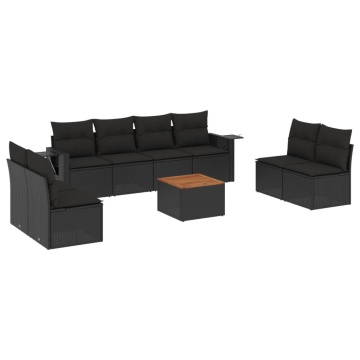 Set mobilier de grădină cu perne, 9 piese, negru, poliratan - Img 2