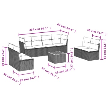 Set mobilier de grădină cu perne, 9 piese, negru, poliratan - Img 3
