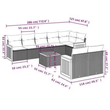 Set mobilier de grădină cu perne, 9 piese, negru, poliratan - Img 7