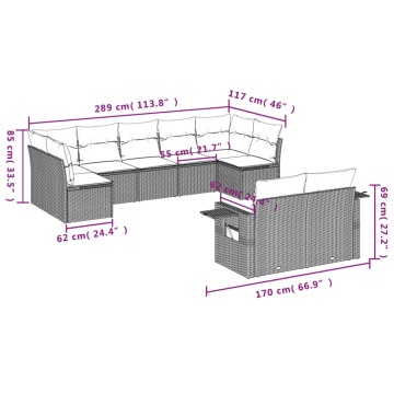 Set mobilier de grădină cu perne, 9 piese, negru, poliratan - Img 7