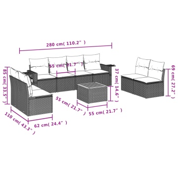 Set mobilier de grădină cu perne, 9 piese, negru, poliratan - Img 6
