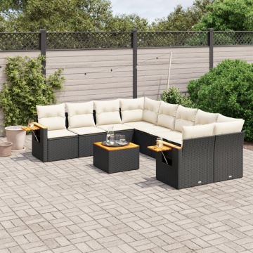 Set mobilier de grădină cu perne, 9 piese, negru, poliratan - Img 1
