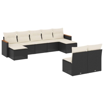 Set mobilier de grădină cu perne, 9 piese, negru, poliratan - Img 2