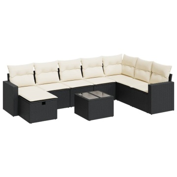 Set mobilier de grădină cu perne, 9 piese, negru, poliratan - Img 2