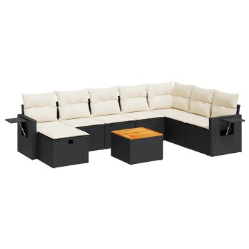 Set mobilier de grădină cu perne, 9 piese, negru, poliratan - Img 2