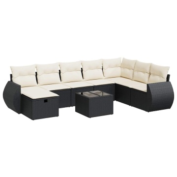 Set mobilier de grădină cu perne, 9 piese, negru, poliratan - Img 2
