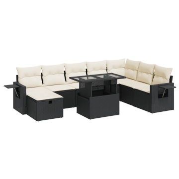 Set mobilier de grădină cu perne, 9 piese, negru, poliratan - Img 2