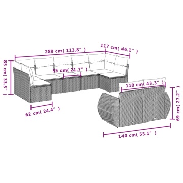 Set mobilier de grădină cu perne, 9 piese, negru, poliratan - Img 6