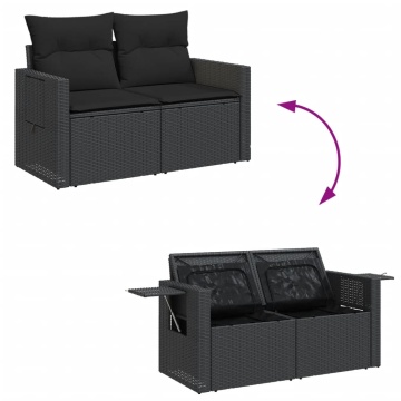 Set mobilier de grădină cu perne, 9 piese, negru, poliratan - Img 6