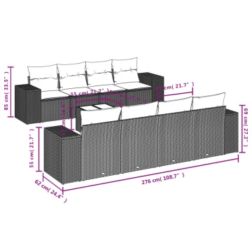 Set mobilier de grădină cu perne, 9 piese, negru, poliratan - Img 6