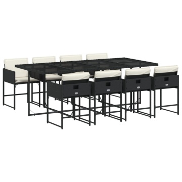 Set mobilier de grădină cu perne, 9 piese, negru, poliratan - Img 2