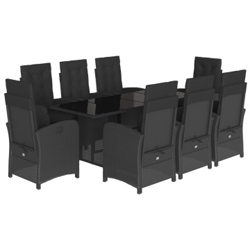 Set mobilier de grădină cu perne, 9 piese, negru, poliratan - Img 2
