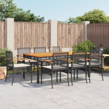 Set mobilier de grădină cu perne, 9 piese, negru, poliratan - Img 1