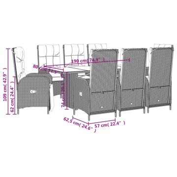 Set mobilier de grădină cu perne, 9 piese, negru, poliratan - Img 7