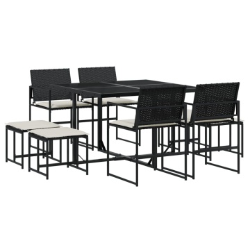 Set mobilier de grădină cu perne, 9 piese, negru, poliratan - Img 2