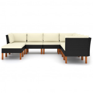 Set mobilier de grădină cu perne, 9 piese, negru, poliratan - Img 2
