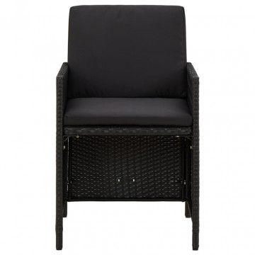 Set mobilier de grădină cu perne, 9 piese, negru, poliratan - Img 8