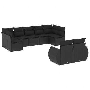 Set mobilier de grădină cu perne, 9 piese, negru, poliratan - Img 2