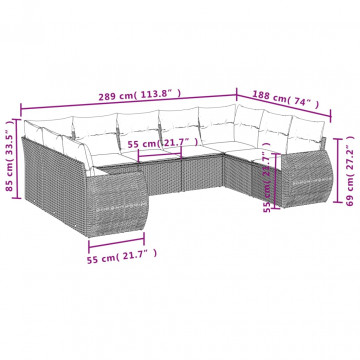 Set mobilier de grădină cu perne, 9 piese, negru, poliratan - Img 6
