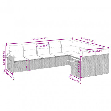 Set mobilier de grădină cu perne, 9 piese, negru, poliratan - Img 7