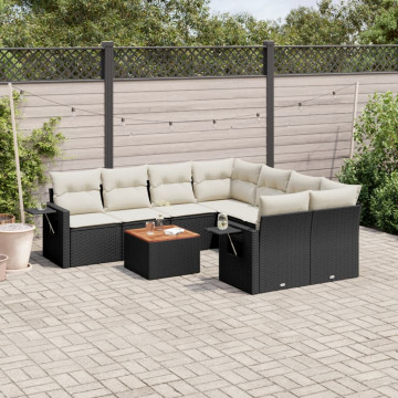 Set mobilier de grădină cu perne, 9 piese, negru, poliratan - Img 1