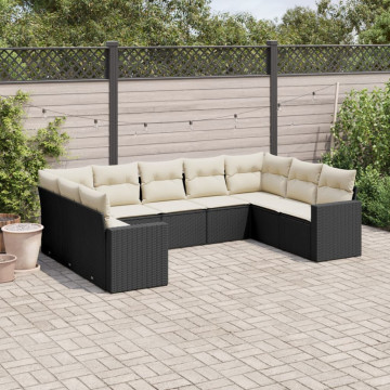 Set mobilier de grădină cu perne, 9 piese, negru, poliratan - Img 1