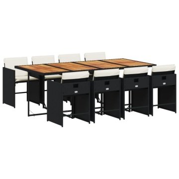 Set mobilier de grădină cu perne, 9 piese, negru, poliratan - Img 2