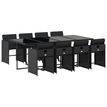 Set mobilier de grădină cu perne, 9 piese, negru, poliratan - Img 2