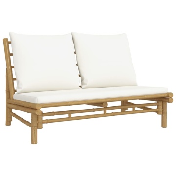Set mobilier de grădină cu perne alb crem, 2 piese, bambus - Img 8