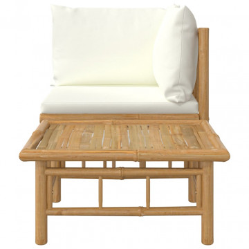 Set mobilier de grădină cu perne alb crem, 2 piese, bambus - Img 4