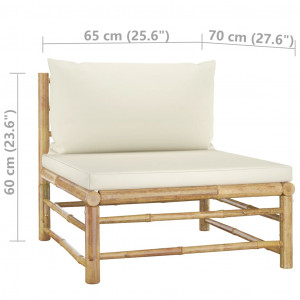 Set mobilier de grădină, cu perne alb crem, 3 piese, bambus - Img 7