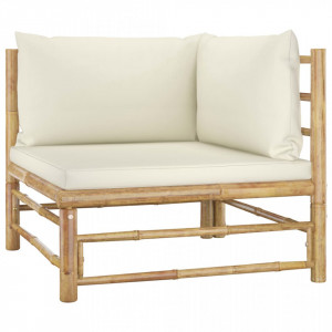 Set mobilier de grădină cu perne alb crem, 5 piese, bambus - Img 3