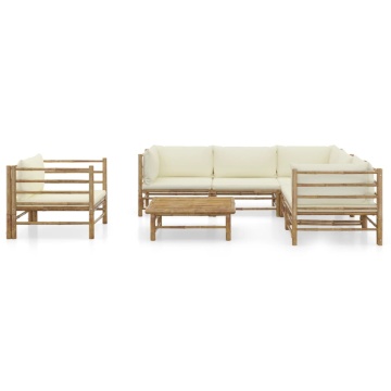 Set mobilier de grădină cu perne alb crem, 7 piese, bambus - Img 2