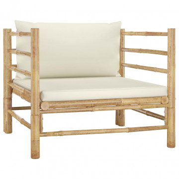 Set mobilier de grădină, cu perne alb crem, 8 piese, bambus - Img 5