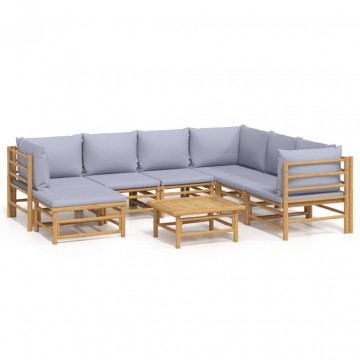 Set mobilier de grădină cu perne gri deschis, 8 piese, bambus - Img 2