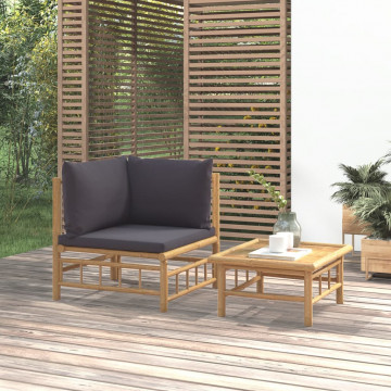 Set mobilier de grădină cu perne gri închis, 2 piese, bambus - Img 1