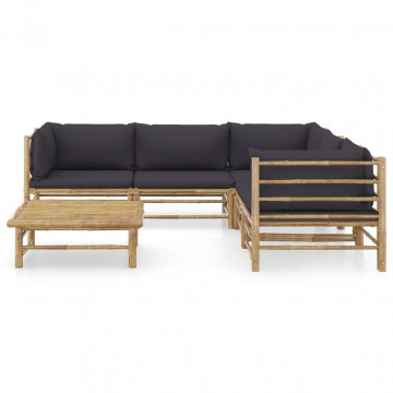 Set mobilier de grădină cu perne gri închis, 6 piese, bambus - Img 2