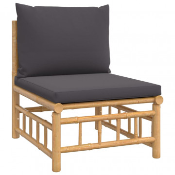 Set mobilier de grădină cu perne gri închis, 8 piese, bambus - Img 8